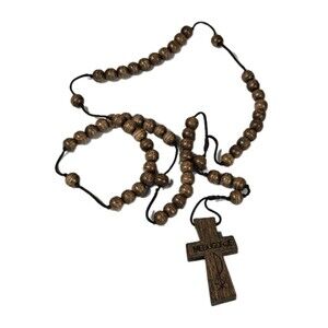 Catholic Rosary Medugorje (Bosnia) Brown Wood Beads Christian VTG